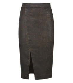 Conquista Donkerbruine midi-rok met jeans-effect wassing – Split aan de voorkant, verborgen rits brown Clearance