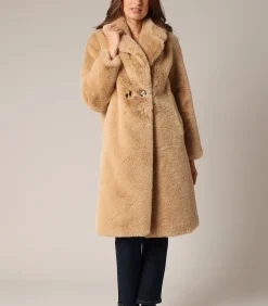 Deeluxe DRESSY - Lange jas van zacht imitatiebont camel Outlet