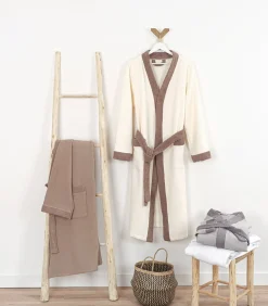Linandelle Dubbelzijdige badstof nestbadjas van donkerbruin katoen l taupe Outlet