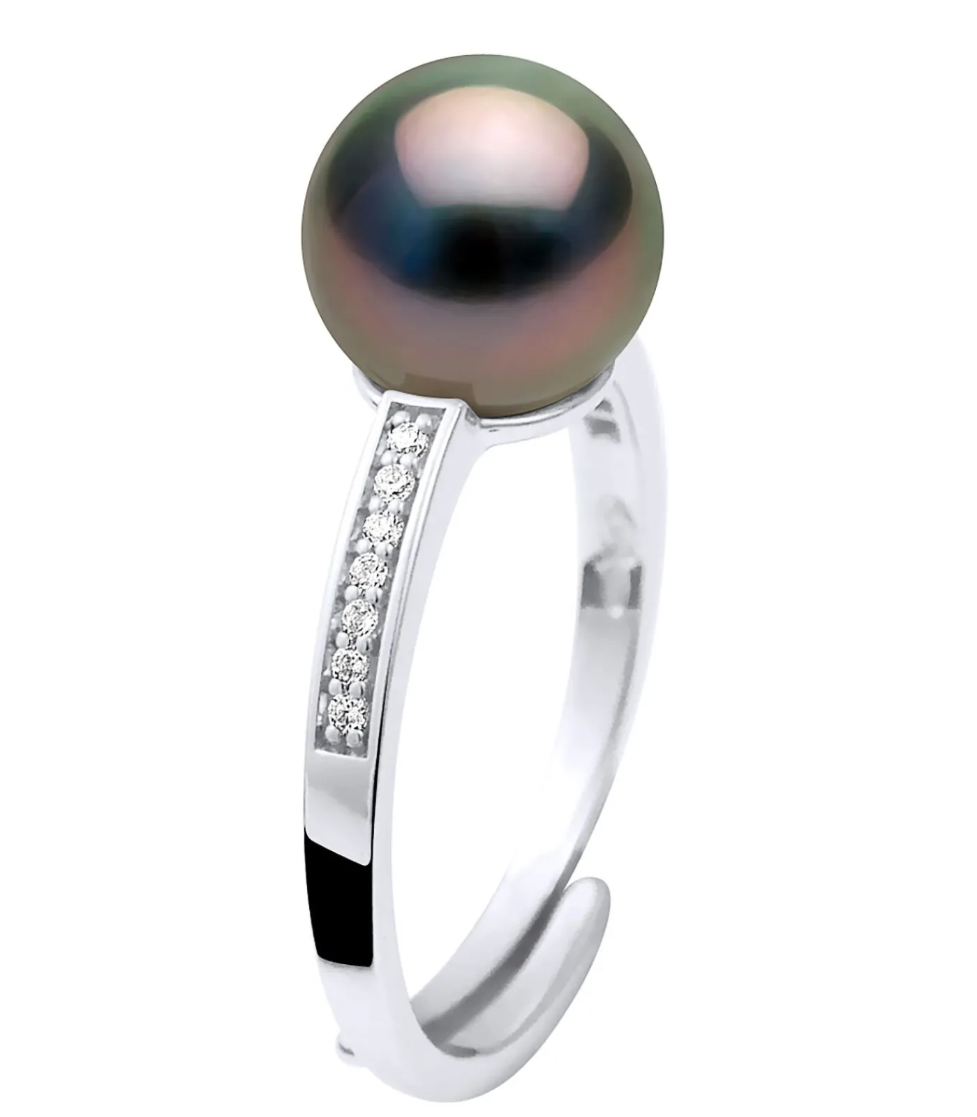 Pearls & Colors Echte Tahitiaanse gekweekte parelring rond 8-9 mm - kwaliteit A + - 925 zilveren duizendsten - verstelbare maat black Hot