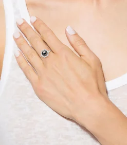 Pearls & Colors Echte Tahitiaanse gekweekte parelring rond 8-9 mm - kwaliteit A + - 925 zilveren duizendsten - verstelbare maat black New