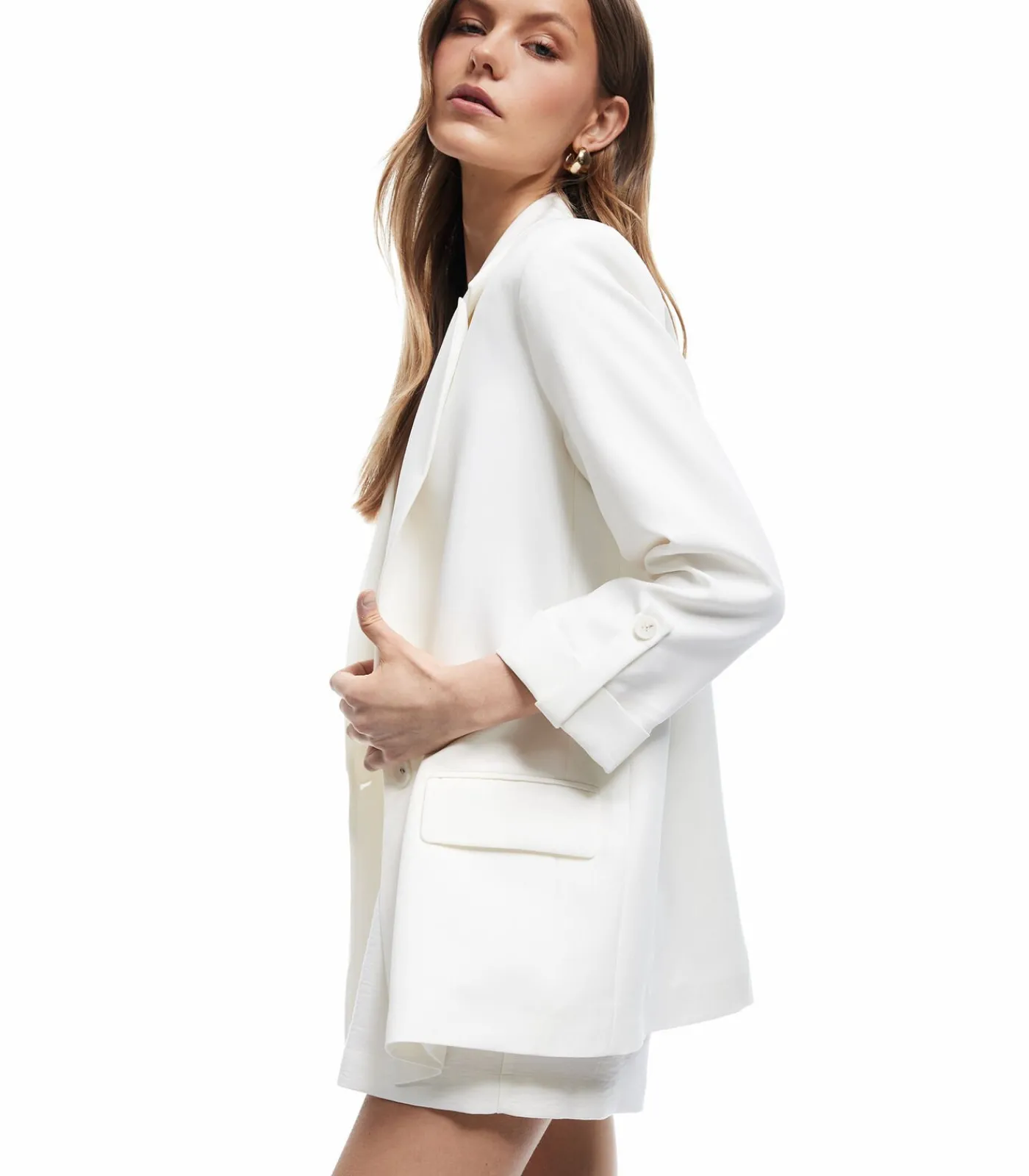 Koton Ecru Blazer Lange Mouwen Kruisdetail Zakdetail beige Best