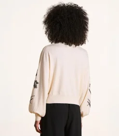 La Fée Maraboutée Ecru fijngebreid gilet met zwart borduursel detail offWhite Online