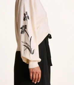 La Fée Maraboutée Ecru fijngebreid gilet met zwart borduursel detail offWhite Online