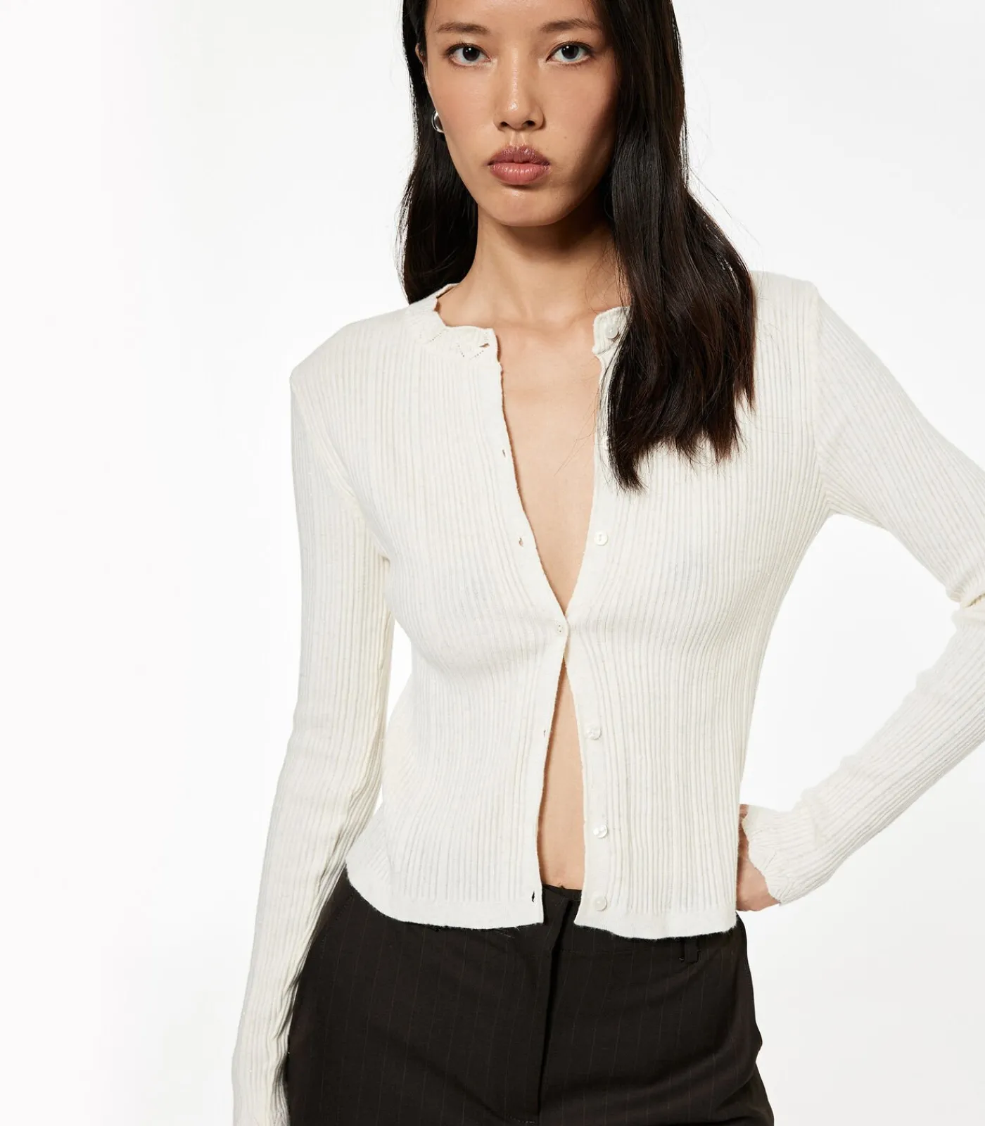 Koton Ecru Lange Mouwen Trui Met Knoopsluiting white Hot