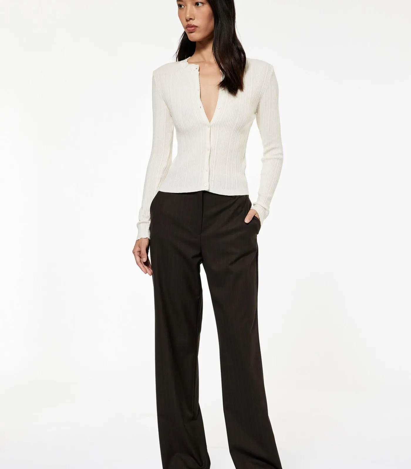 Koton Ecru Lange Mouwen Trui Met Knoopsluiting white Hot