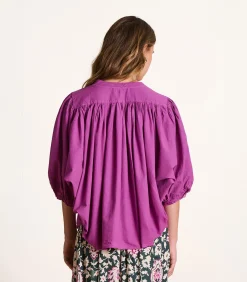 La Fée Maraboutée Effen roze blouse van katoen met 3/4 mouwen fuchsia Best
