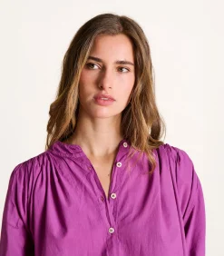 La Fée Maraboutée Effen roze blouse van katoen met 3/4 mouwen fuchsia Best