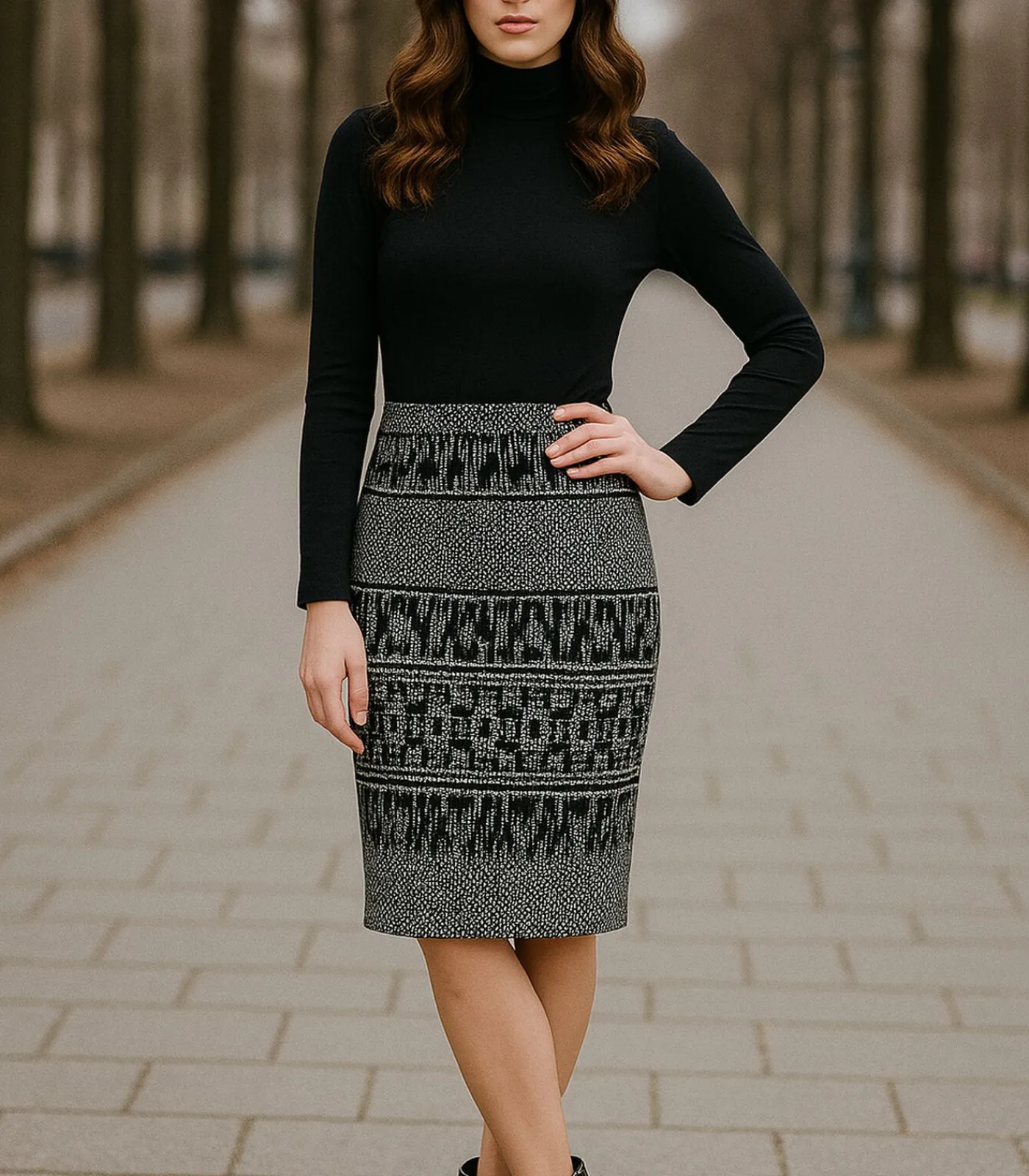 Conquista Elastische Gabardine-kokerrok tot onder de knie met luipaardprint black Online