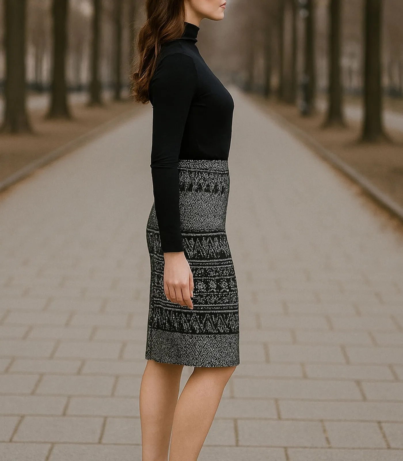 Conquista Elastische Gabardine-kokerrok tot onder de knie met luipaardprint black Online