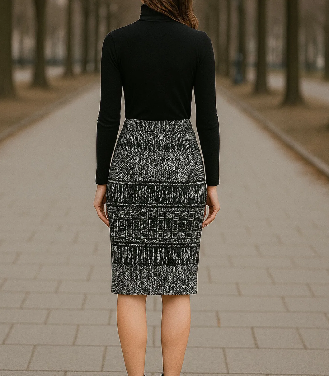 Conquista Elastische Gabardine-kokerrok tot onder de knie met luipaardprint black Online