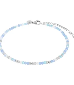 NOELANI Enkelband voor dames, roestvrij staal, stalen kralen, glaskraal silver