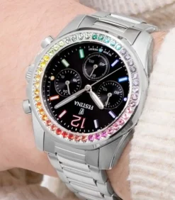 FESTINA rainbow dames zwart staal horloge armband black Discount