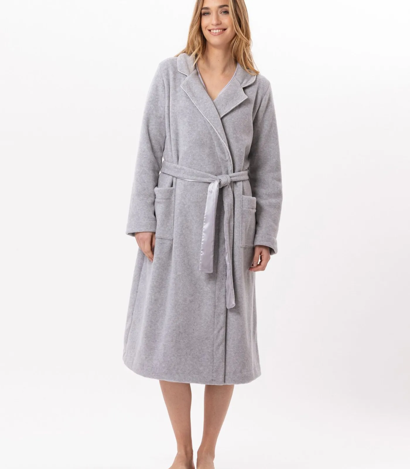 LE CHAT Fleece badjas met overslag ESSENTIEL H65A gray Clearance