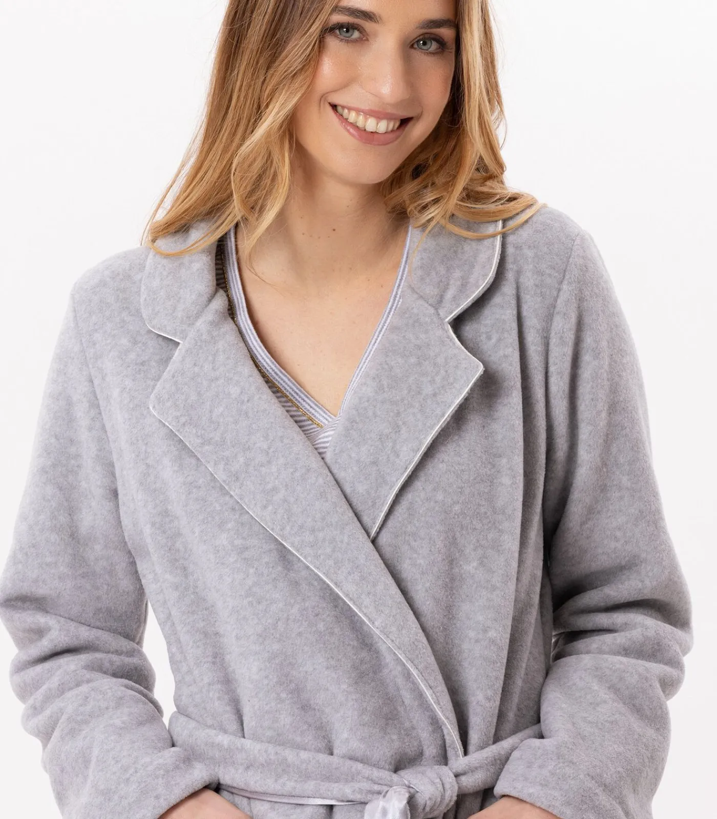 LE CHAT Fleece badjas met overslag ESSENTIEL H65A gray Clearance