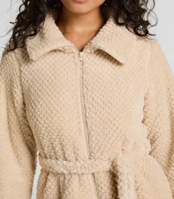 Hunkemöller Fleece badjas met rits white Outlet