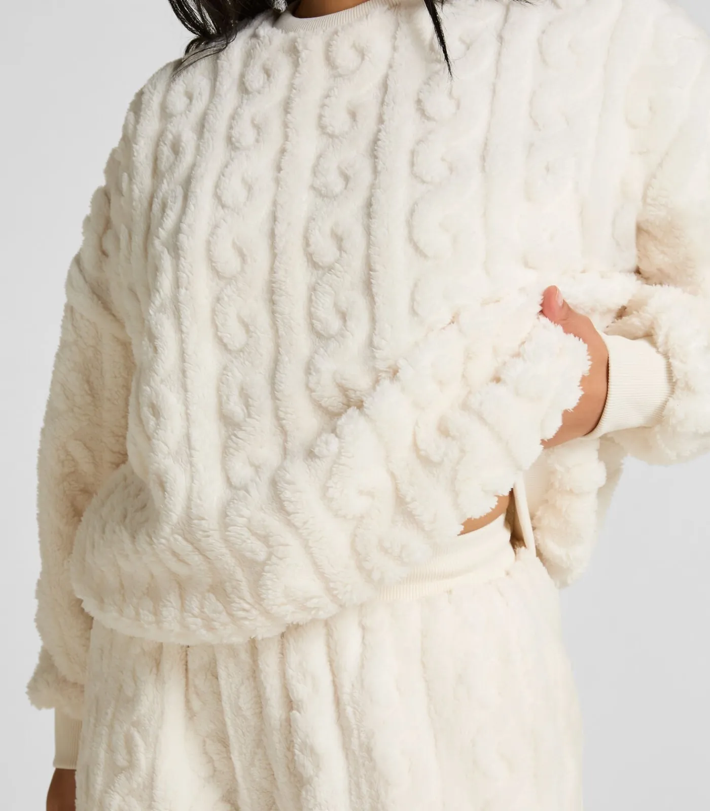 Hunkemöller Fleece top met kabelontwerp white Discount