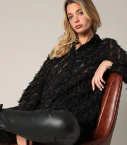 Deeluxe FROUFROU - Shirt met textuur en plumetis-effect black Clearance