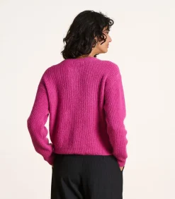 La Fée Maraboutée Fuchsia roze geribbelde gebreide gilet pink Sale