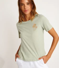Banana Moon Geborduurd T-shirt in amandelkleur WAKEY JOLLYTEE green Hot