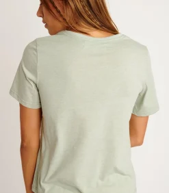 Banana Moon Geborduurd T-shirt in amandelkleur WAKEY JOLLYTEE green Hot