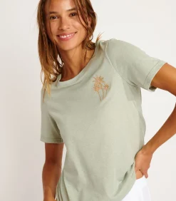 Banana Moon Geborduurd T-shirt in amandelkleur WAKEY JOLLYTEE green Hot