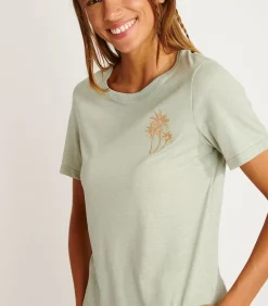 Banana Moon Geborduurd T-shirt in amandelkleur WAKEY JOLLYTEE green Hot