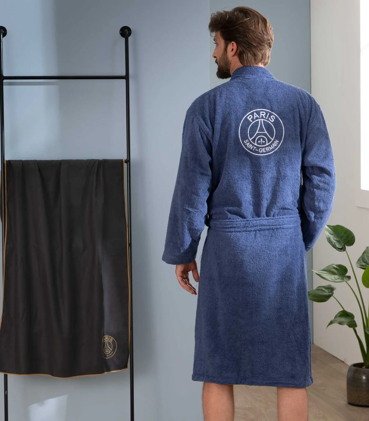 PSG Geborduurde badjas met kimonokraag 100% katoen, Paris Saint Germain PARISIAN blue Online