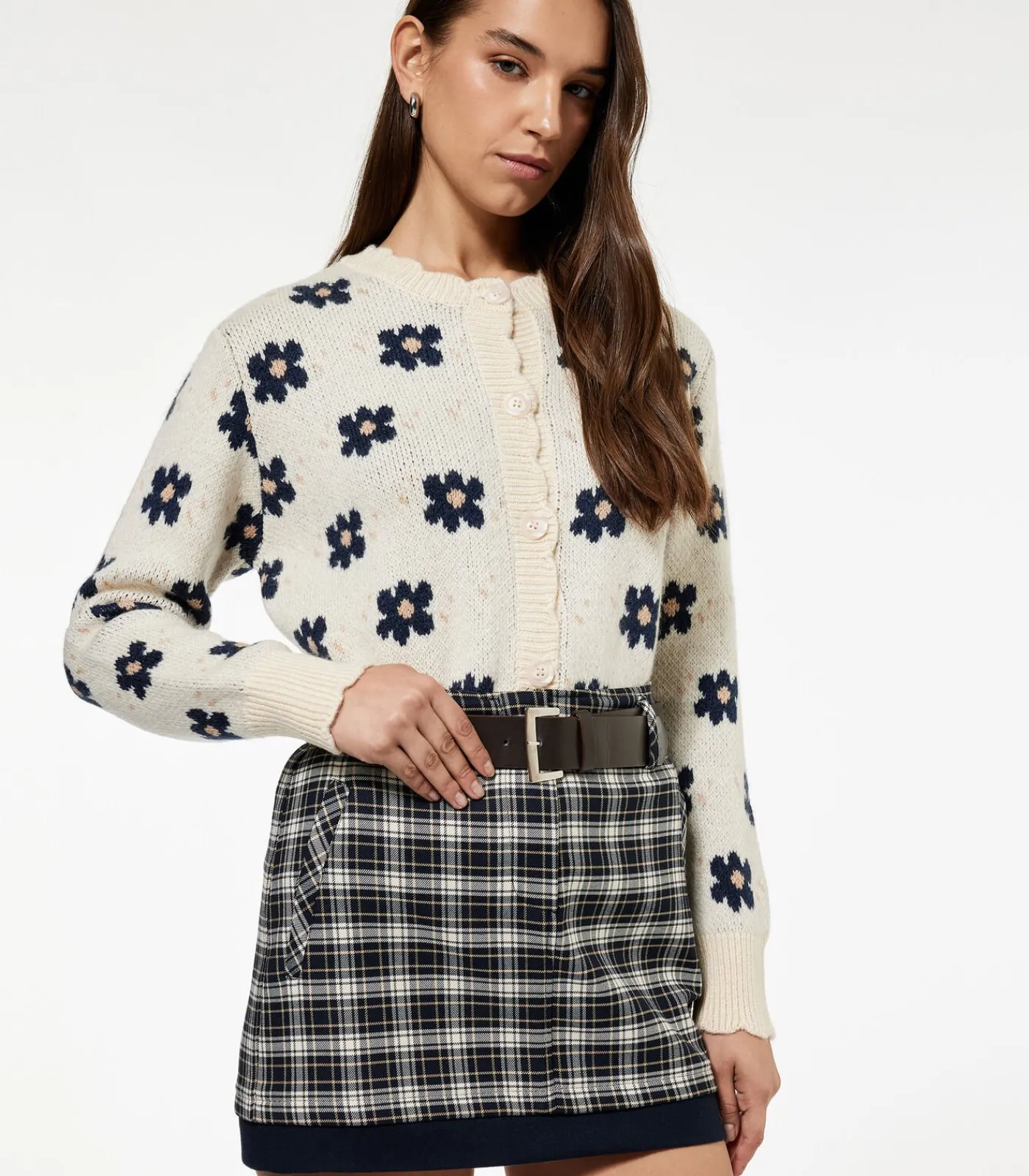 Koton Gebreid vest met bloemenmotief beige