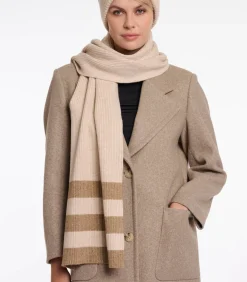 Rino&Pelle Gebreide gestreepte sjaal Birch melange OS beige Discount