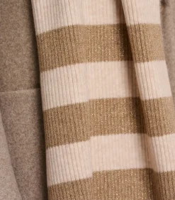 Rino&Pelle Gebreide gestreepte sjaal Birch melange OS beige Discount
