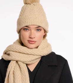 Rino&Pelle Gebreide muts met pompon Licht OS beige Discount