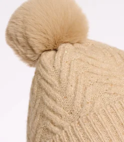 Rino&Pelle Gebreide muts met pompon Licht OS beige Discount