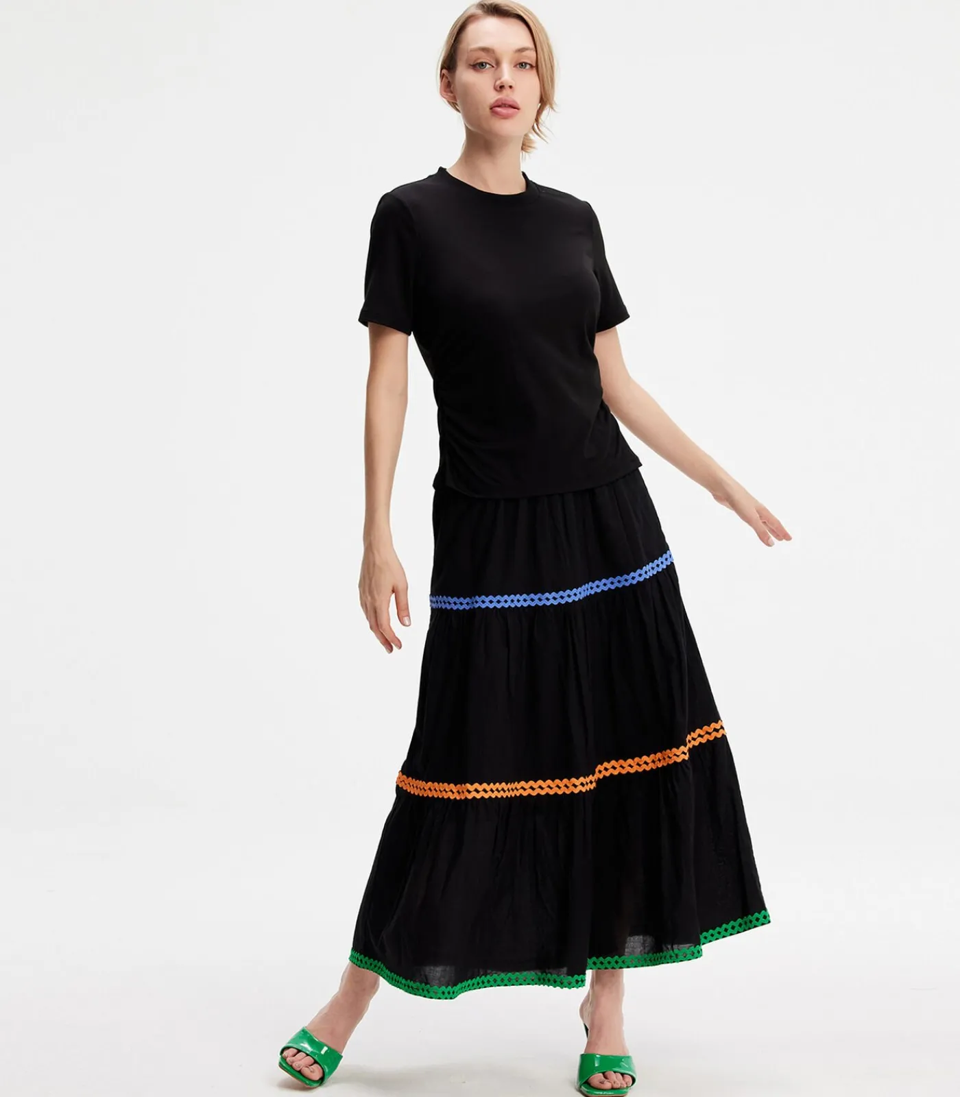 Smart & Joy Gelaagde ruches Boheemse uitlopende rok black Hot
