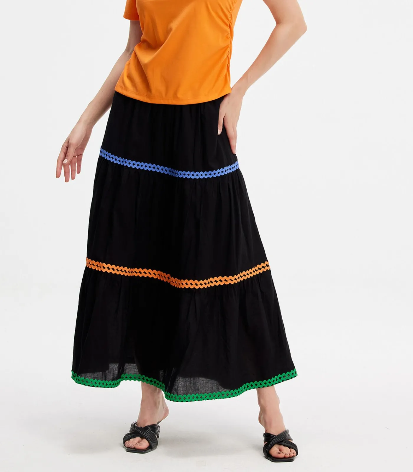 Smart & Joy Gelaagde ruches Boheemse uitlopende rok black Hot