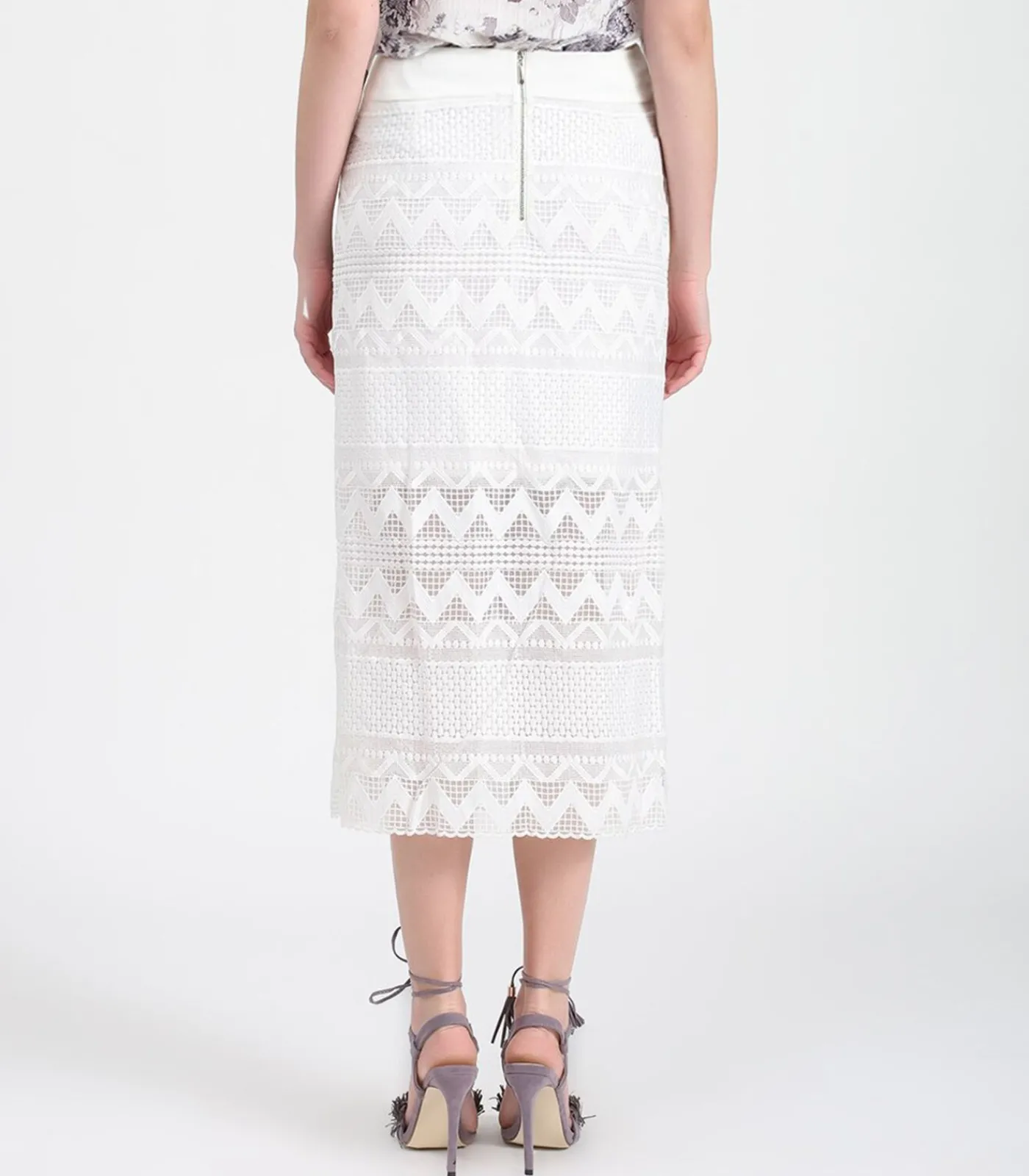 Smart & Joy Geometrische kanten rok op kuitlengte white Clearance