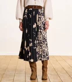La Fée Maraboutée Geplooide rok tot halverwege de lengte in blauw en beige print navyBlue Outlet