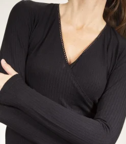 ISOTONER Geribd wikkeltruitje voor dames Zwart black Online
