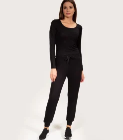 ISOTONER Geribde joggerbroek voor dames Zwart black Clearance