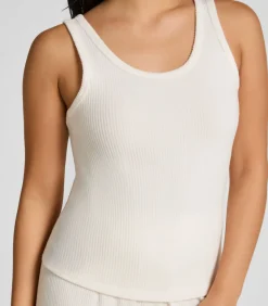 Hunkemöller Geribde singlet van geborstelde jersey white Clearance