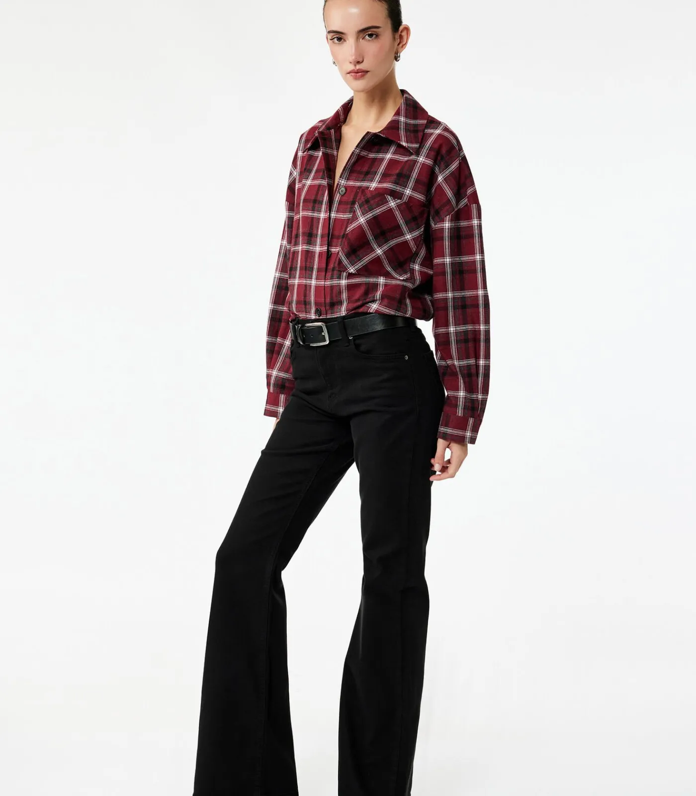 Koton Geruite Lange Mouwen Flanellen Oversized Shacket red Outlet