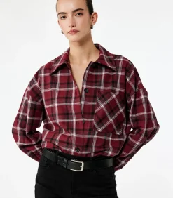 Koton Geruite Lange Mouwen Flanellen Oversized Shacket red Outlet