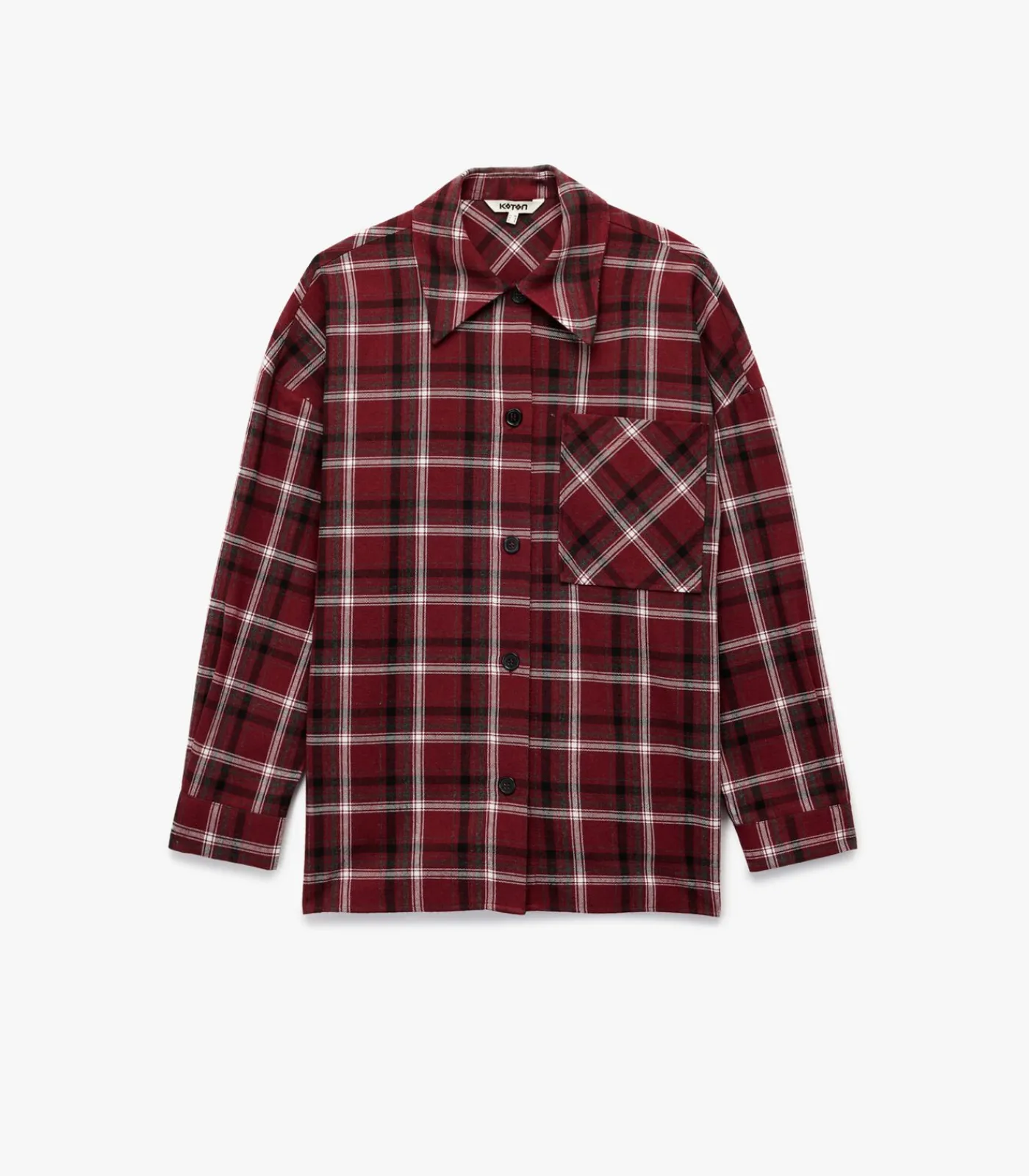 Koton Geruite Lange Mouwen Flanellen Oversized Shacket red Outlet