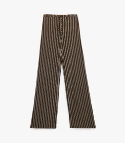 Koton Gestreepte Broek Hoge Taille Ceintuur brown Discount