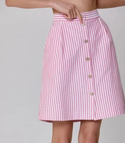 Smart & Joy Gestreepte korte rok met knopen pink Clearance