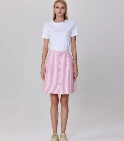 Smart & Joy Gestreepte korte rok met knopen pink Clearance