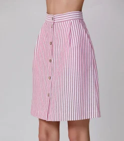 Smart & Joy Gestreepte korte rok met knopen pink Clearance