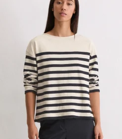 Marc O'Polo Gestreepte longsleeve relaxed blue Online