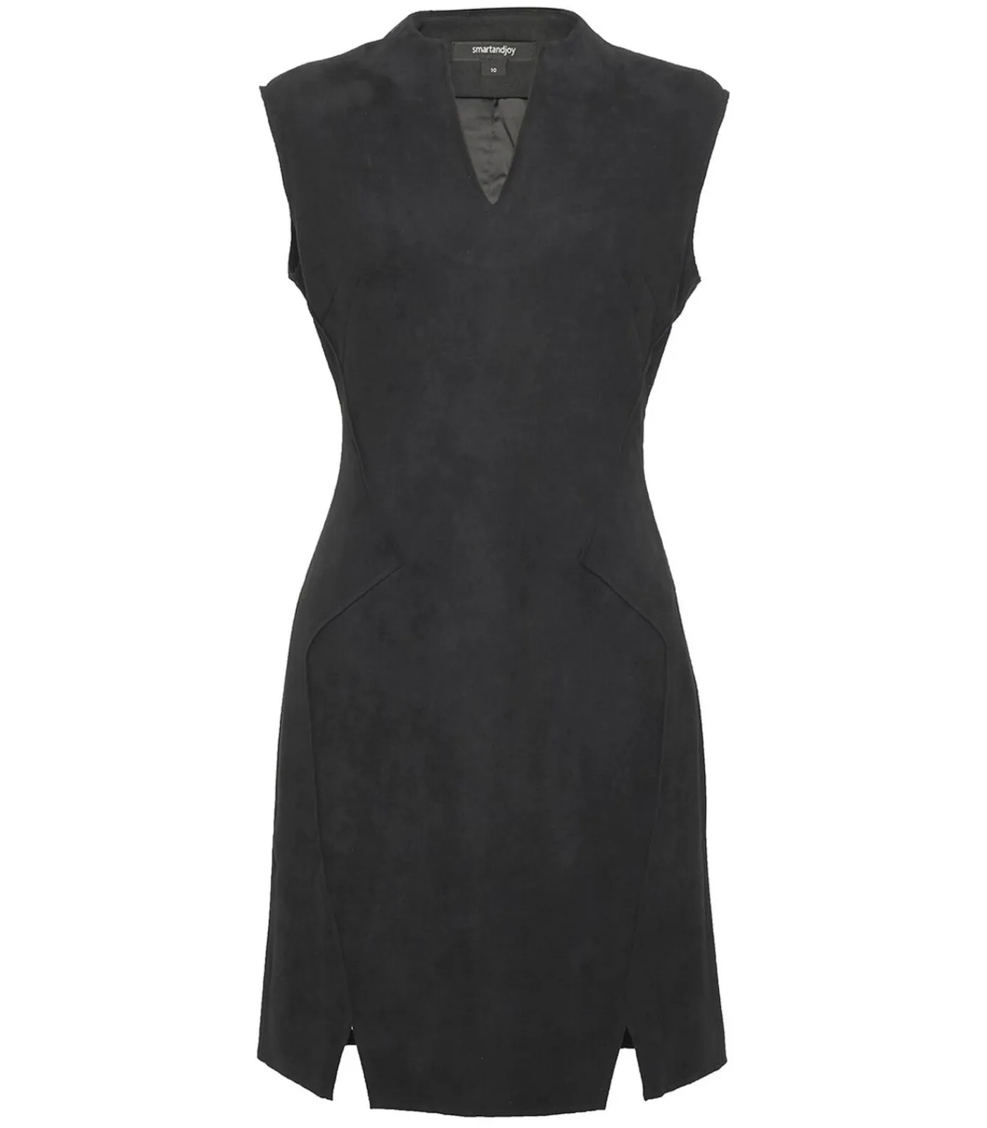 Smart & Joy Gestructureerde suède V-hals jurk met epauletten black New