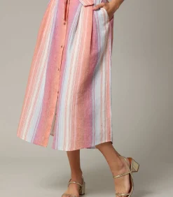 Deeluxe GISELLE - Linnen midirok met strepen en knopen multicolor Outlet